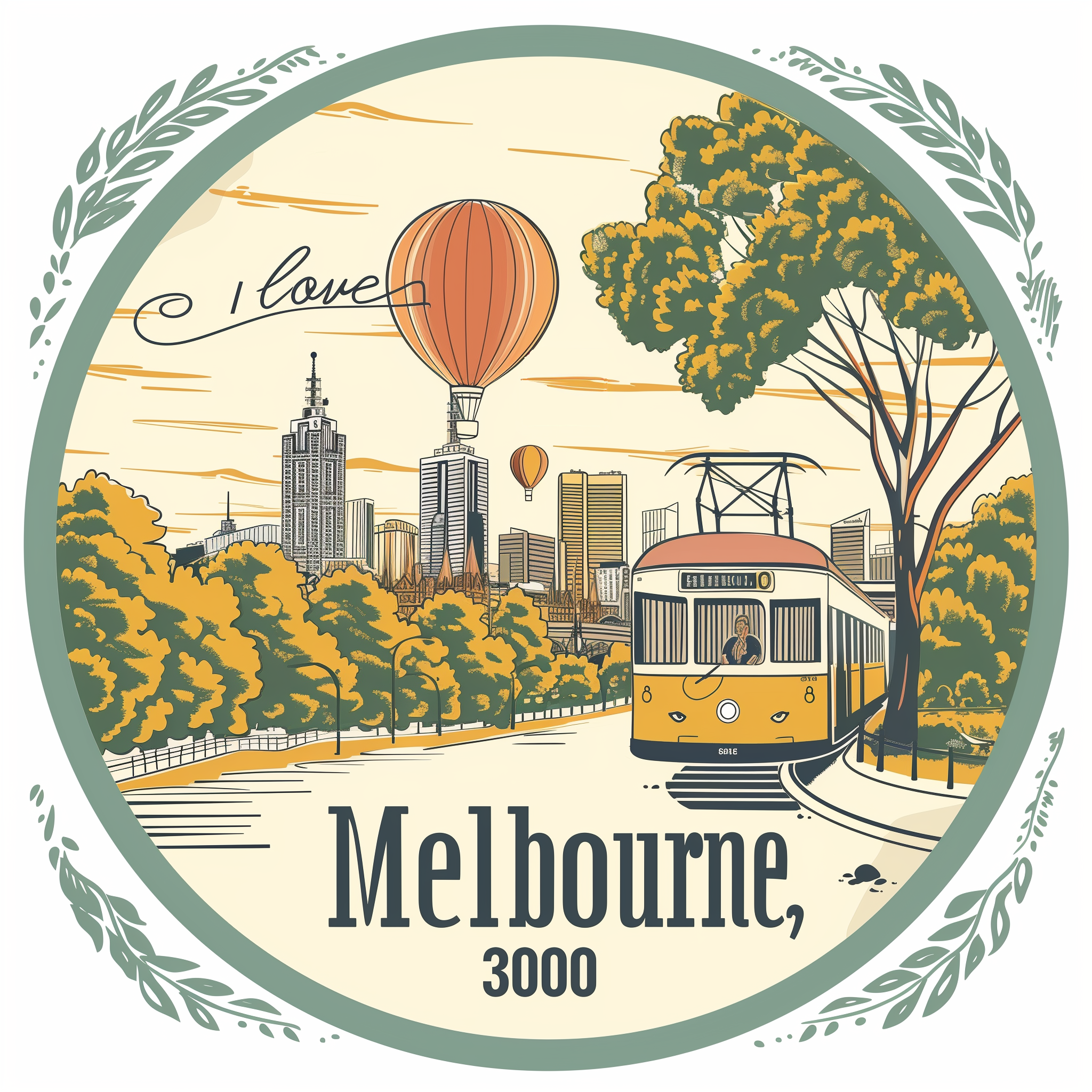 I Love Melbourne Yellow tram upscaled FV Melbourne Tea Towels